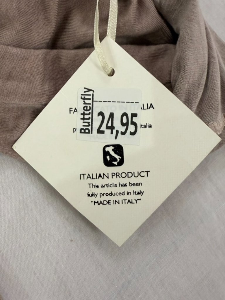 Nwt Luna Taupe Knit Lace Hem Roll Tab Sleeve Top Made In Italy Size Medium — image 8 of 8